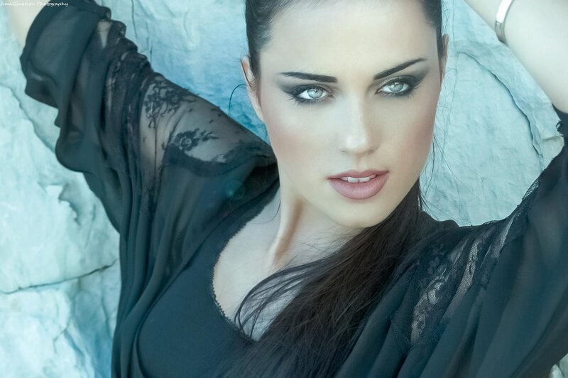 woman in black lace top