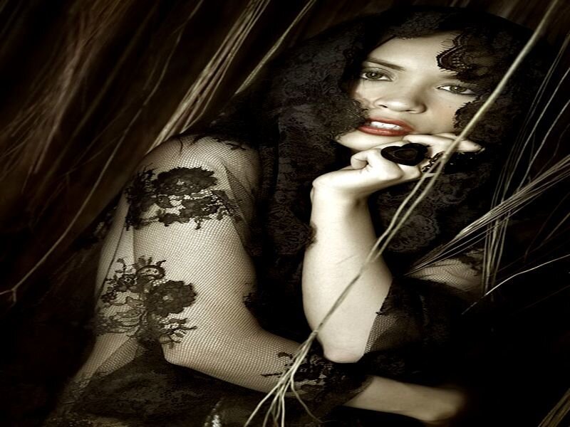 Woman in Black Lace Veil — Dramatic