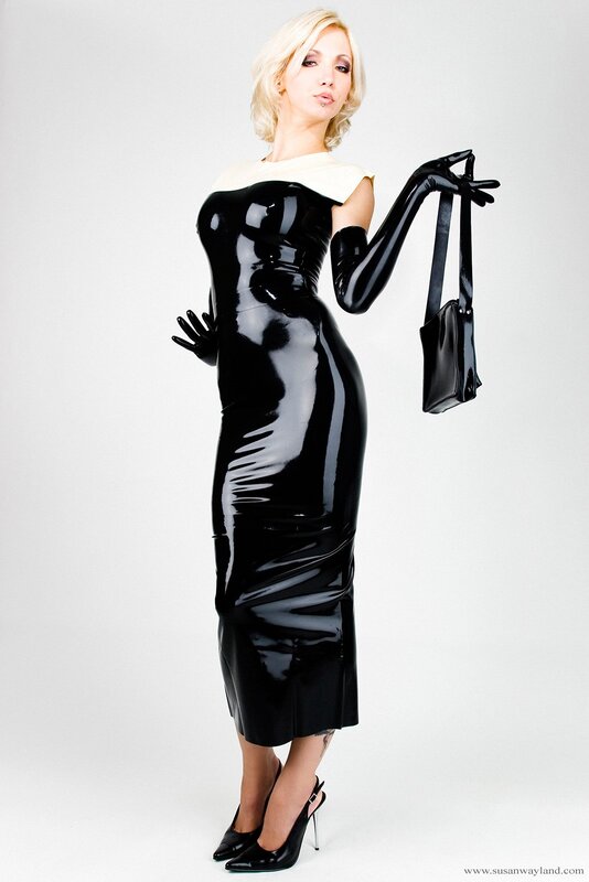 woman in black latex dress