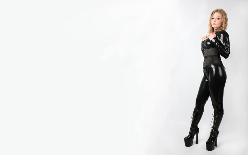 Woman in Black Latex — Neutral, Photograph, Boots