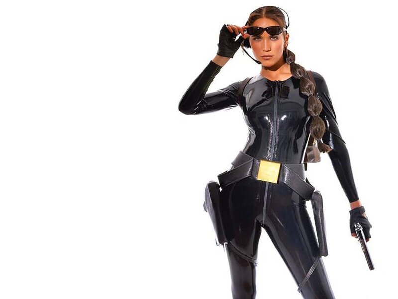 woman in black latex suit