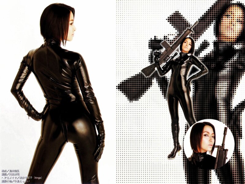 woman in black latex suit