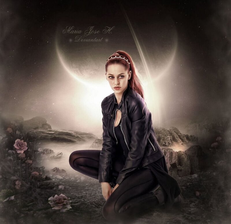 Woman in Black Leather — Dramatic, Night, Digital Art, Moon