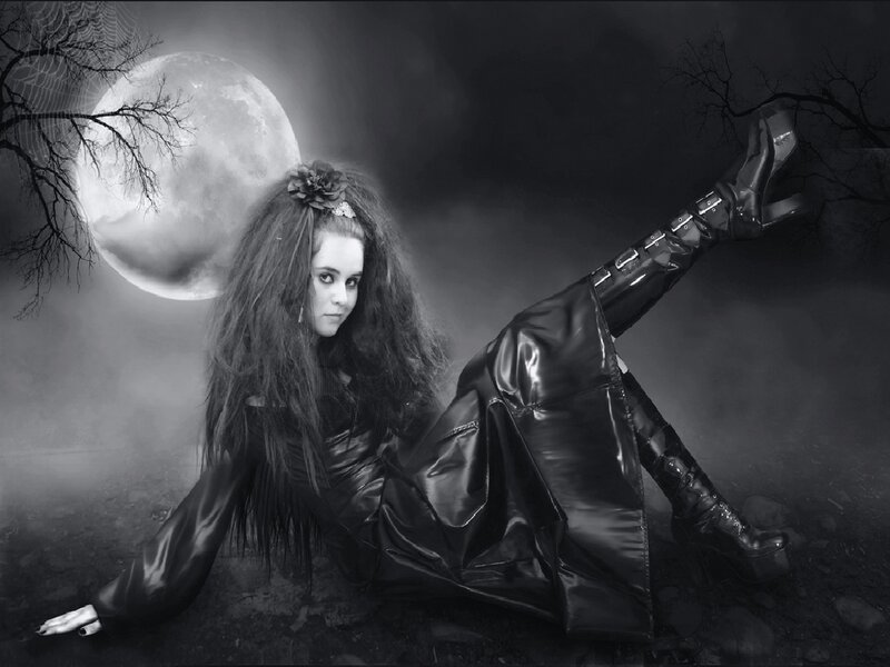 Woman in Black Leather — Dramatic, Night, Photograph, Moon