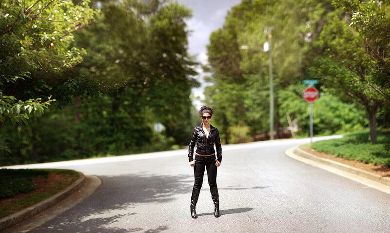 Woman in Black Leather — Green