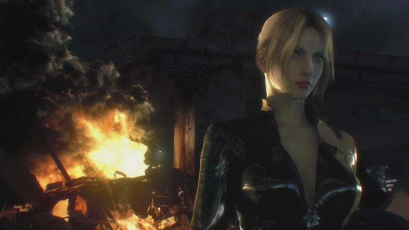 Woman in black leather jacket