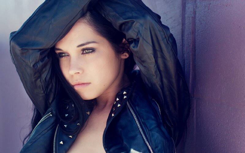 woman in black leather jacket
