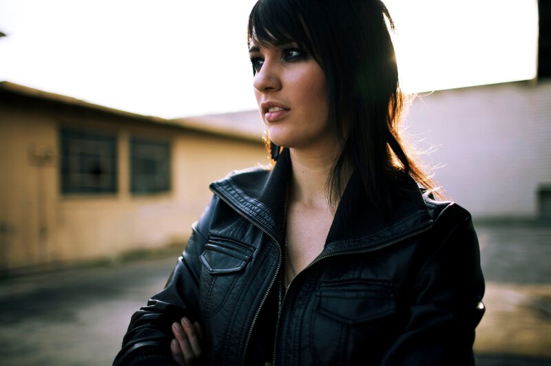 woman in black leather jacket