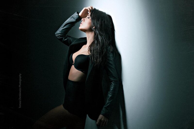 woman in black leather jacket