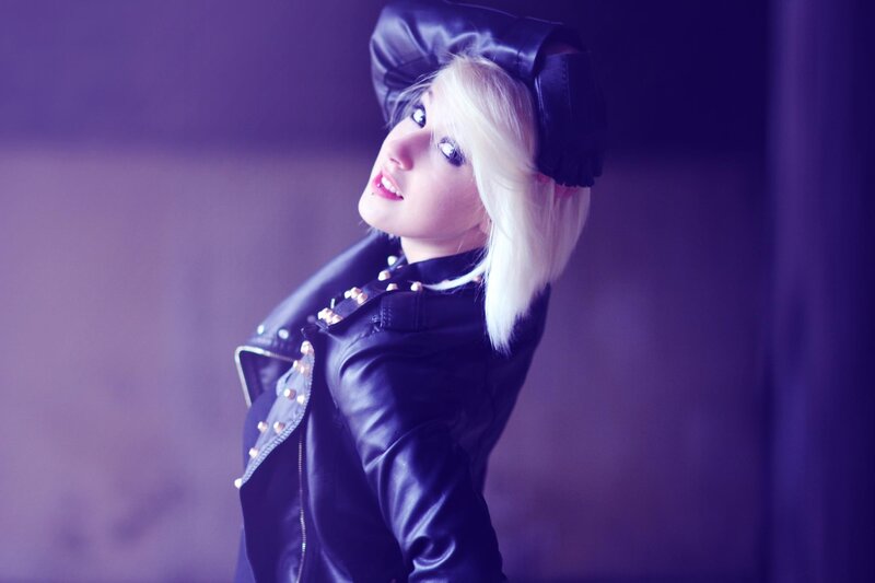 woman in black leather jacket