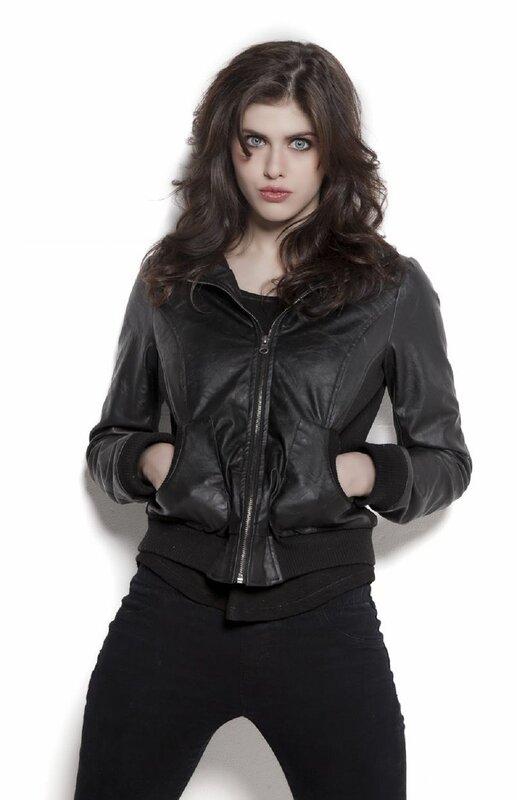 woman in black leather jacket