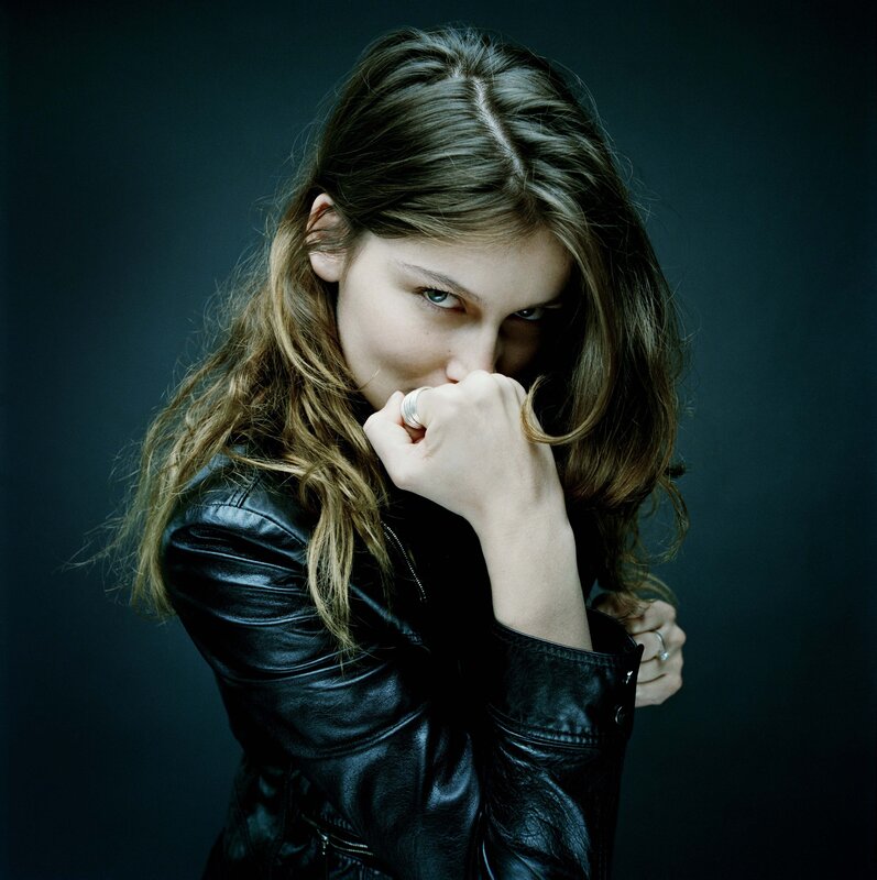 woman in black leather jacket