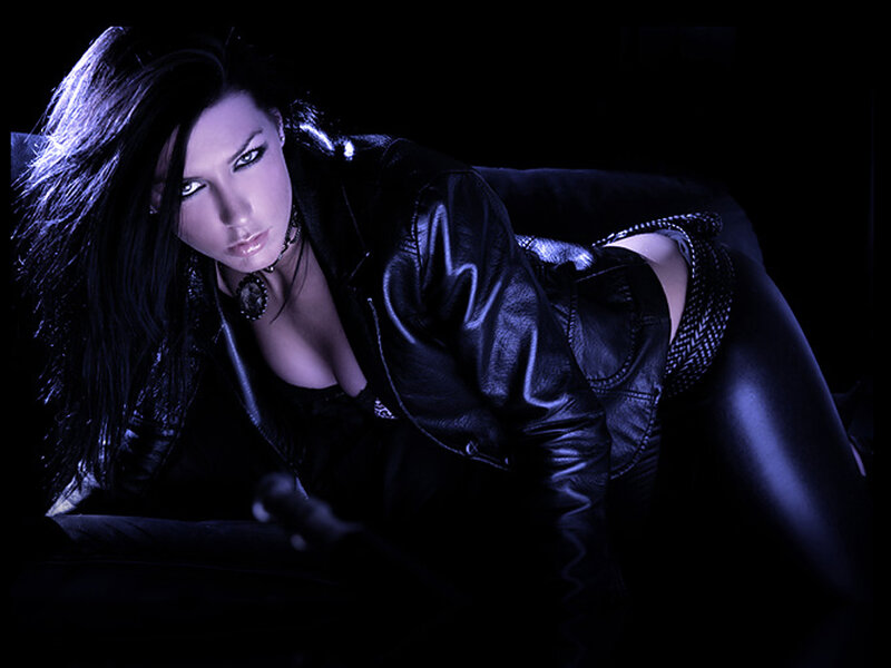 woman in black leather jacket