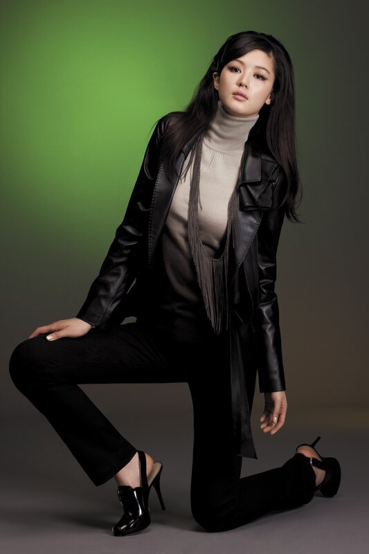woman in black leather jacket