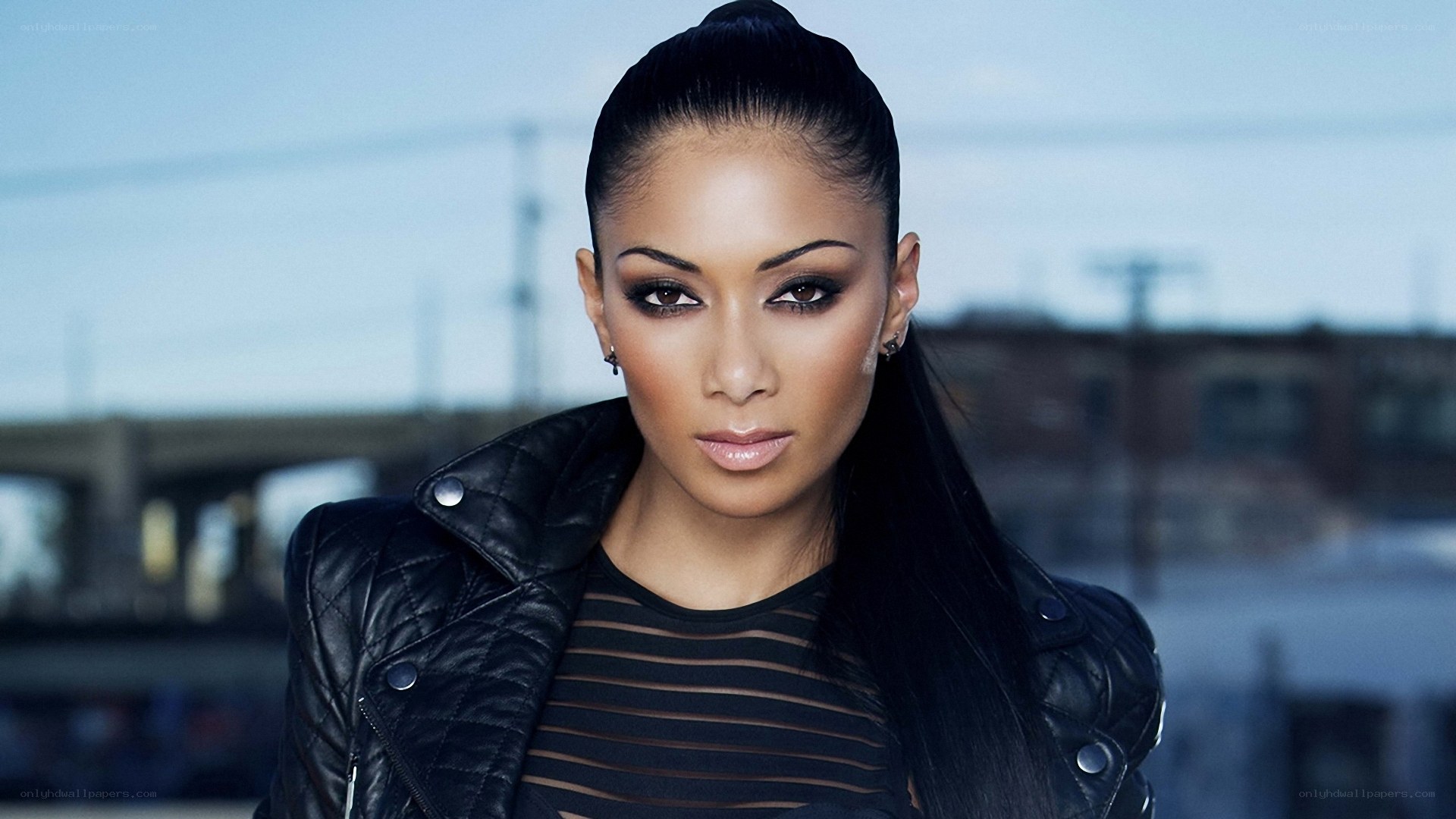 woman in black leather jacket