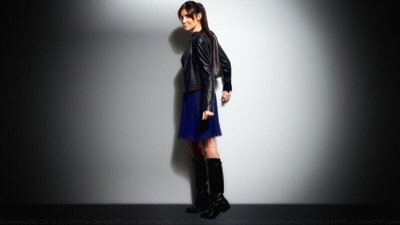 Woman in Black Leather Jacket — Dramatic, Photograph, Leather Jacket, Blue Dress
