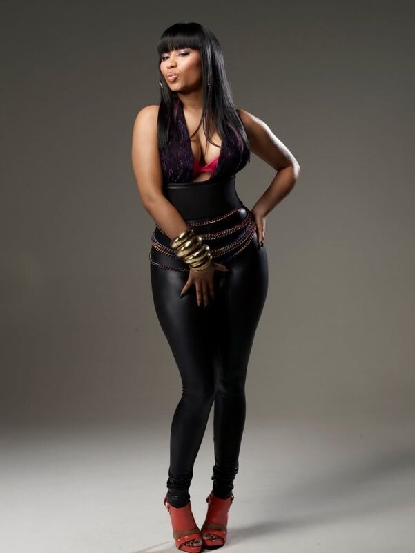 woman in black leather outfit