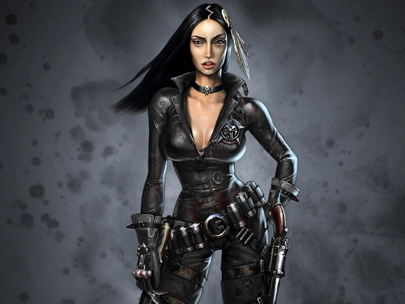 Woman in Black Leather Outfit — Dramatic, Digital Art
