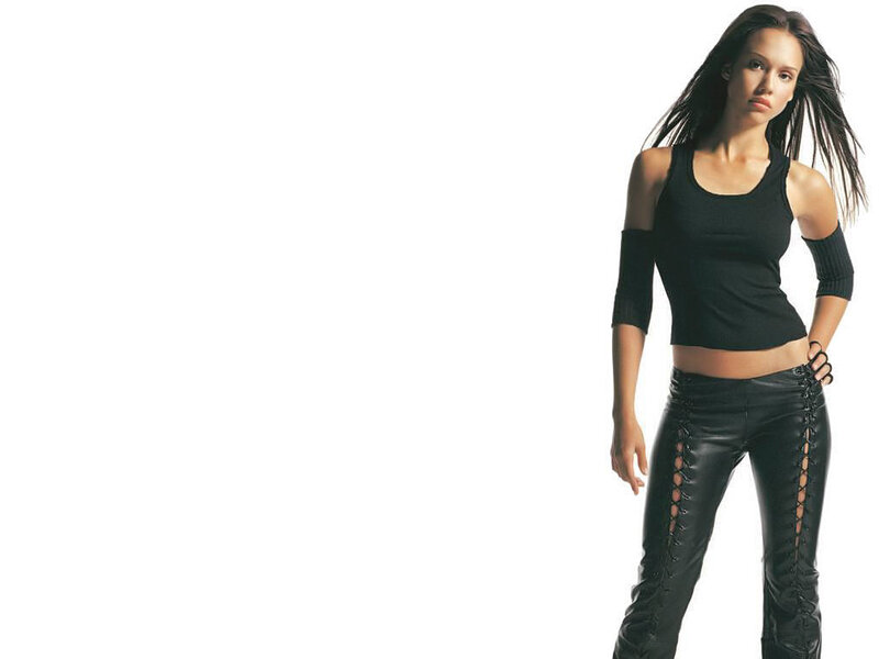 woman in black leather pants