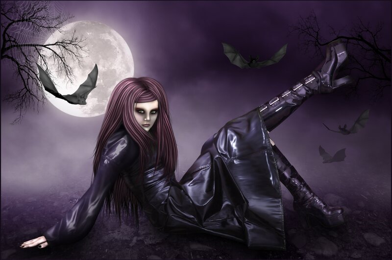 Woman in Black Leather — Purple, Dark