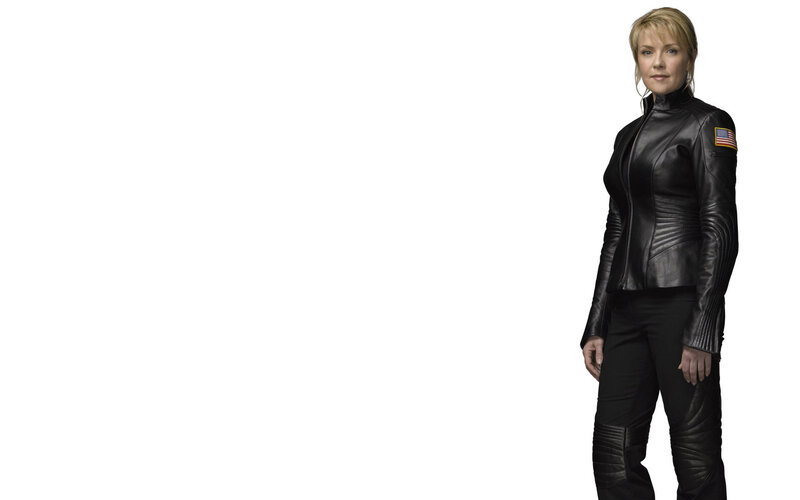 woman in black leather suit