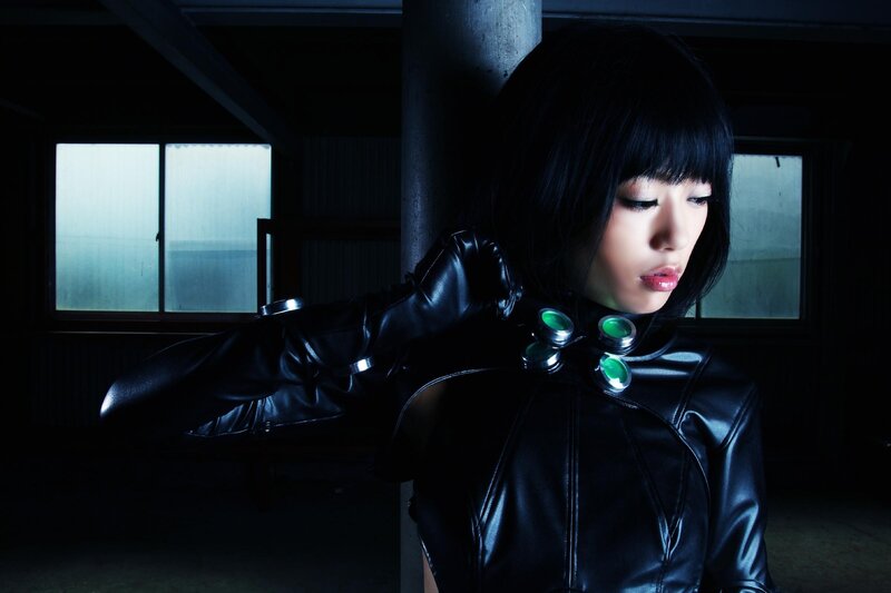 Woman in Black Leather Suit — Dramatic, Night, Photograph, Black Hair