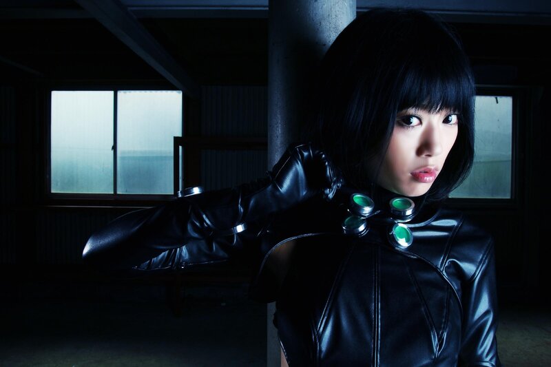 Woman in Black Leather Suit — Dramatic, Night, Photograph, Window