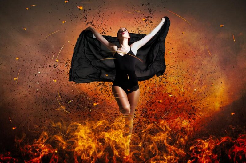 Woman in Black Leotard — Orange