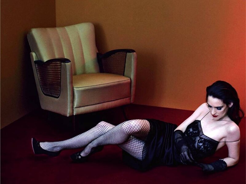 Woman in Black Lingerie — Dramatic, Photograph, Armchair