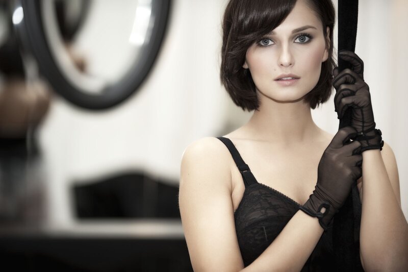 Woman in Black Lingerie — Dramatic, Photograph, Gloves, Mirror
