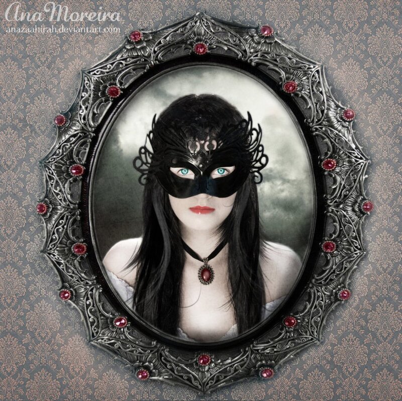 Woman in Black Mask — Dramatic, Digital Art, Necklace