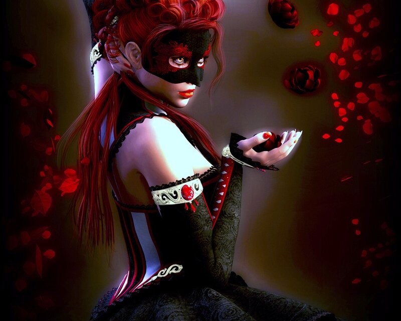Woman in Black Mask — Dramatic, Digital Art