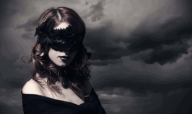 Woman in Black Mask — Dramatic, Photograph, Dress