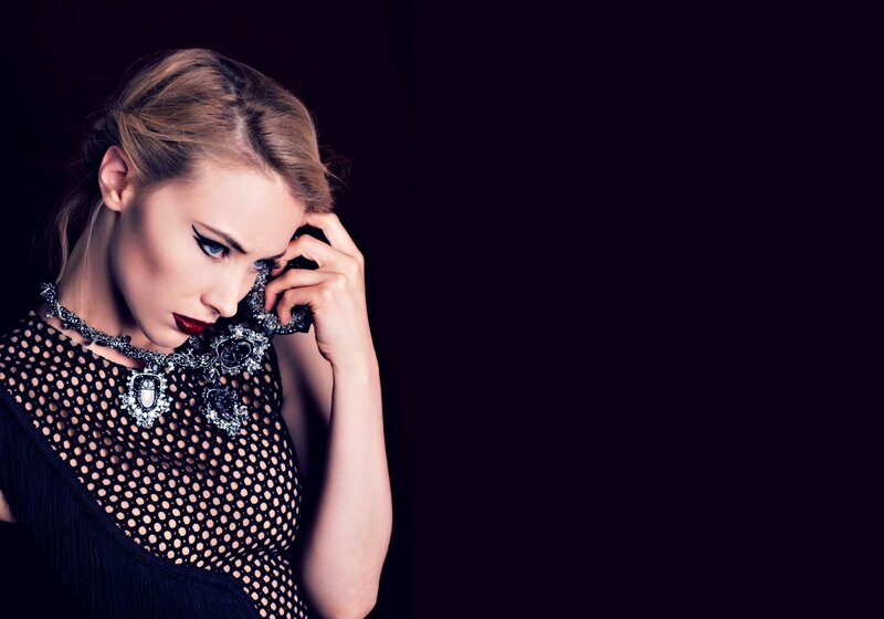 Woman in Black Mesh Dress — Dramatic, Night