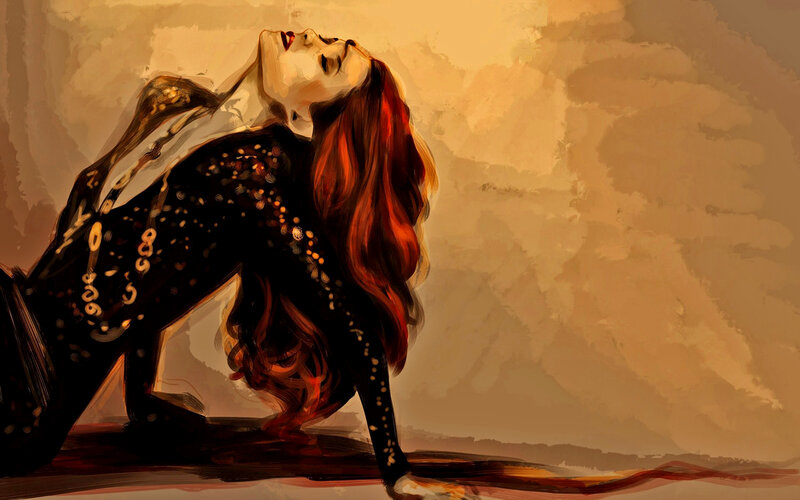 Woman in Black Outfit — Brown, Dramatic, Digital Art