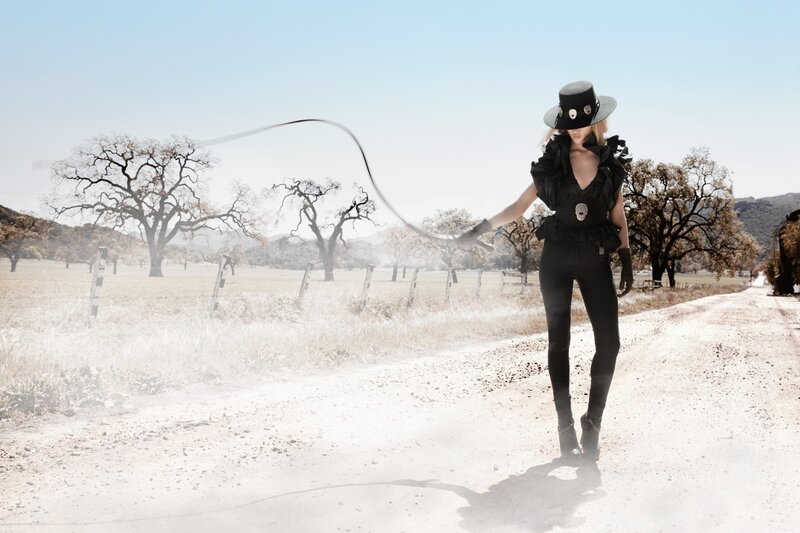 Woman in Black Outfit — Dramatic, Afternoon, Photograph, Hat, Whip