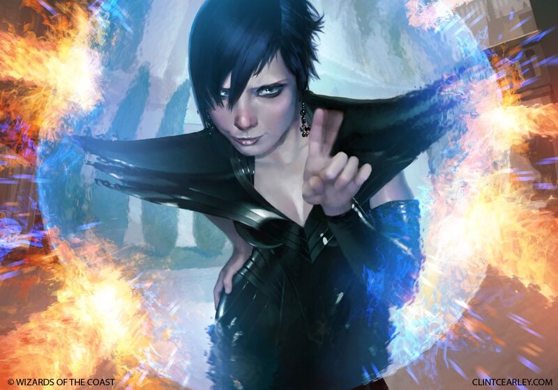 Woman in Black Outfit — Dramatic, Digital Art, Fire