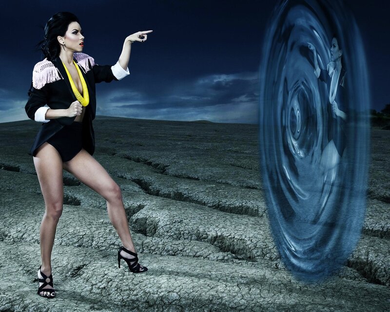 Woman in Black Outfit — Dramatic, Night, Photograph, Cracked Ground