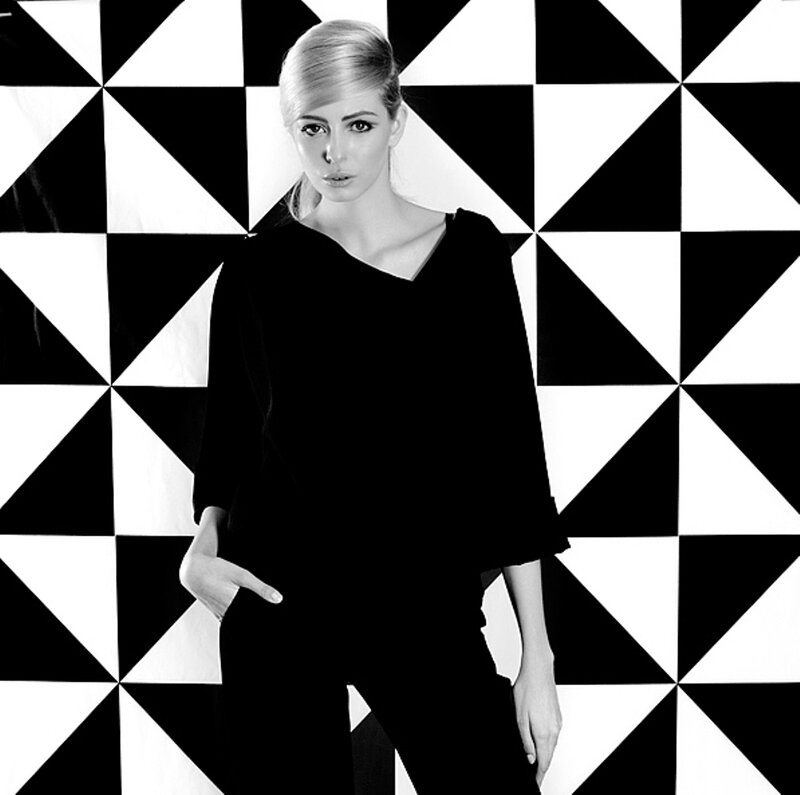 Woman in Black Outfit — Dramatic, Photograph, Geometric Pattern