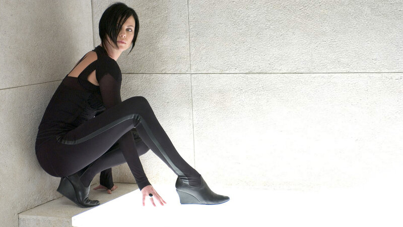Woman in Black Outfit — Dramatic, Photograph, Wall, Step