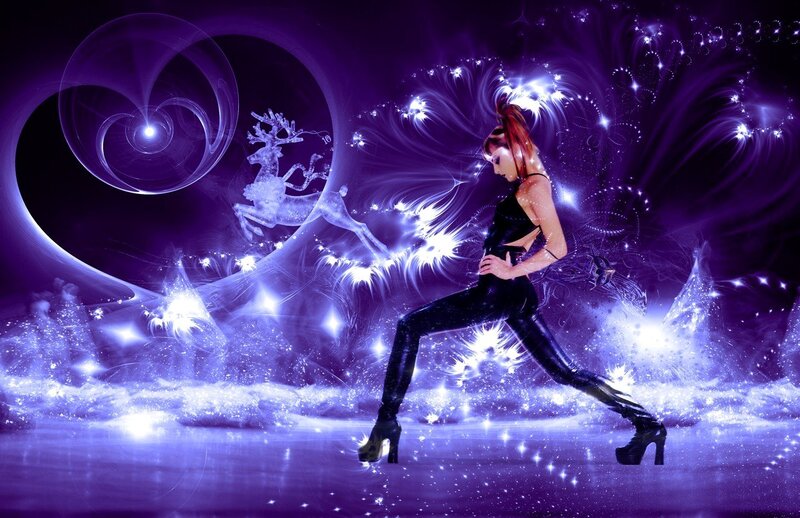 Woman in Black Outfit — Purple, Dramatic, Night, Digital Art