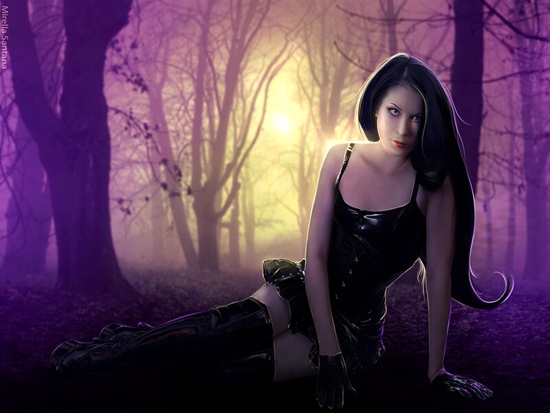Woman in Black Outfit — Purple, Dramatic, Sunset