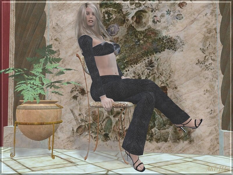 Woman in black outfit sitting