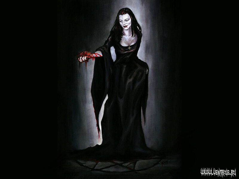 woman in black robe with blood