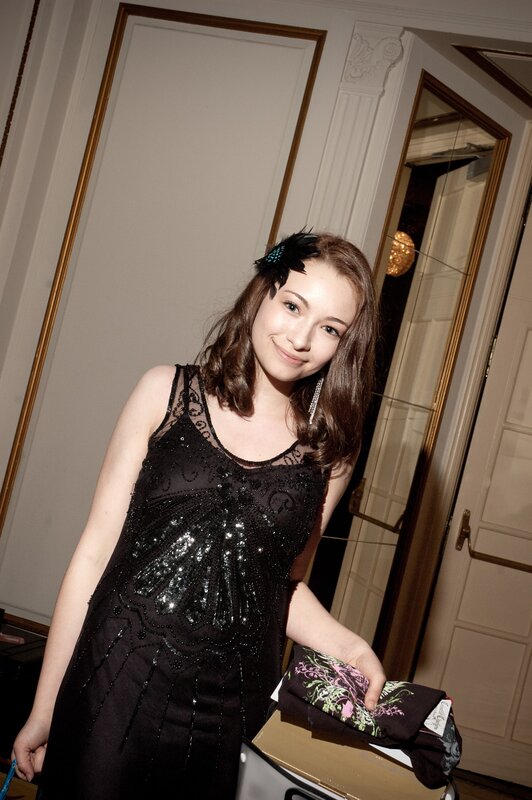 woman in black sequined dress