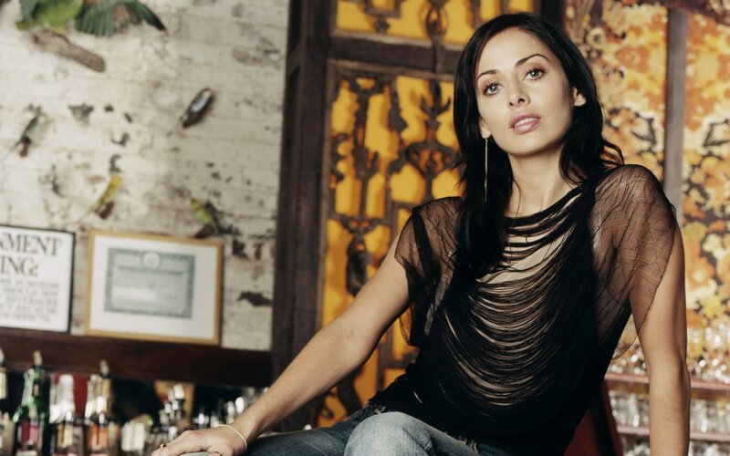 woman in black sheer top