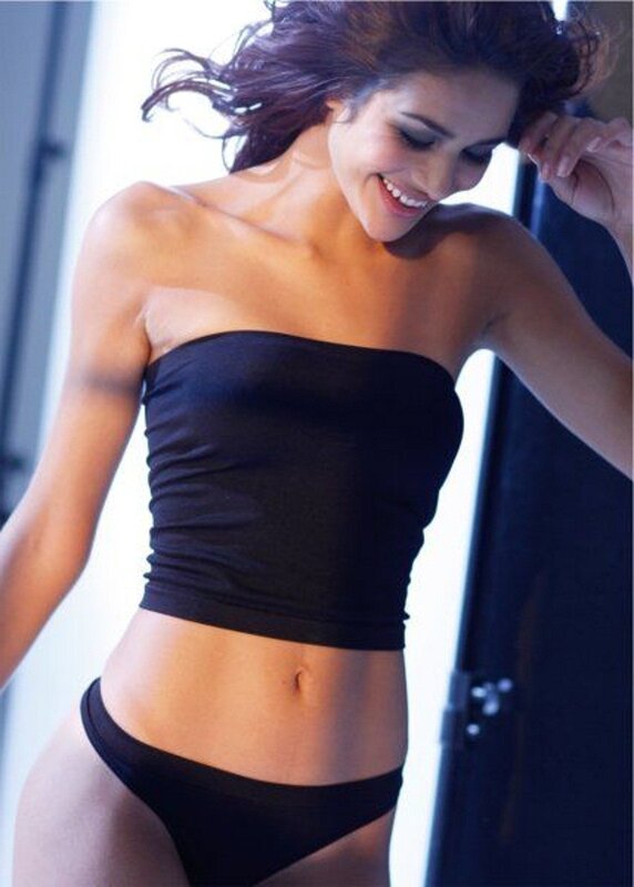 woman in black strapless top