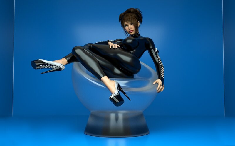 Woman in Black Suit — Blue, Dramatic, 3d Render