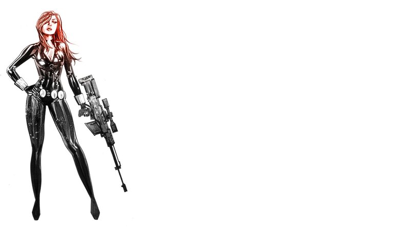 Woman in Black Suit — Confident, Comic, Gun