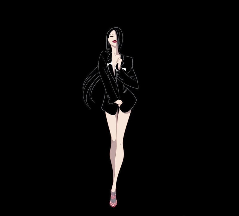 Woman in Black Suit — Confident, Illustration, Long Hair